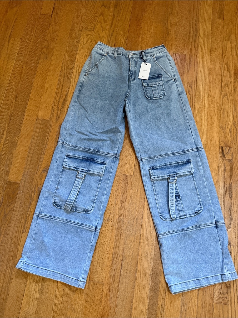 Forever 21 Light Blue Wide-Leg Cargo Jeans